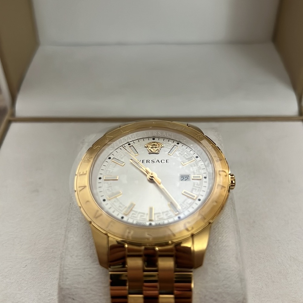 Mens Gold Tone Versace Watch Swiss Made Gem